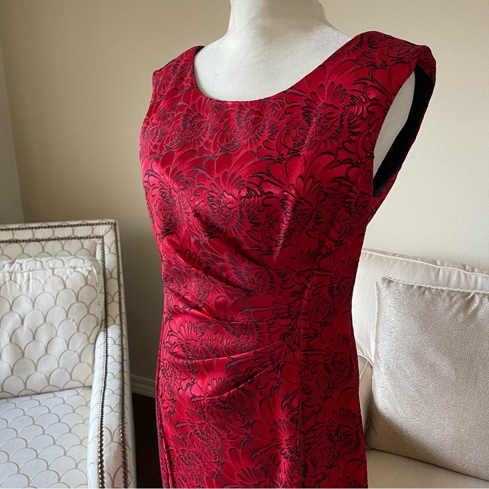 Connected Apparel Red Dress Side Ruched Holiday Party Dress - Picture 5 of 16